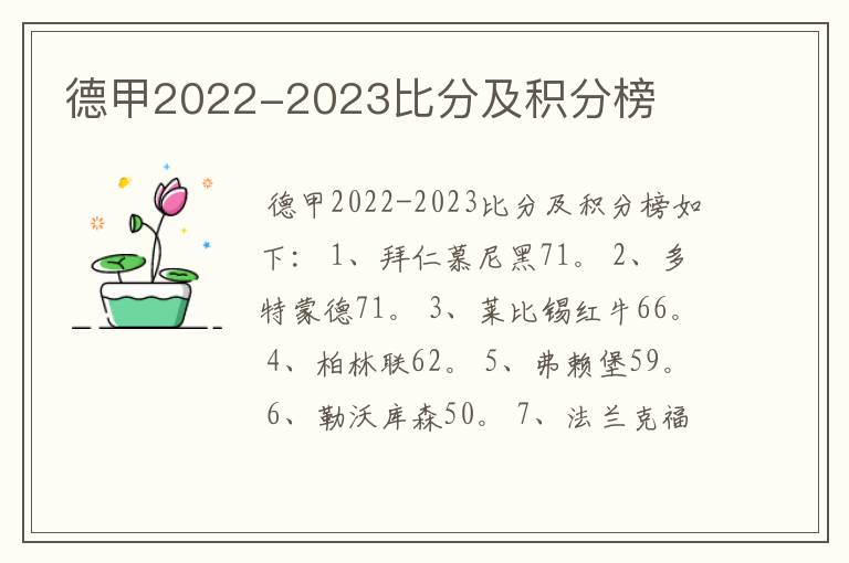 德甲2022-2023比分及积分榜