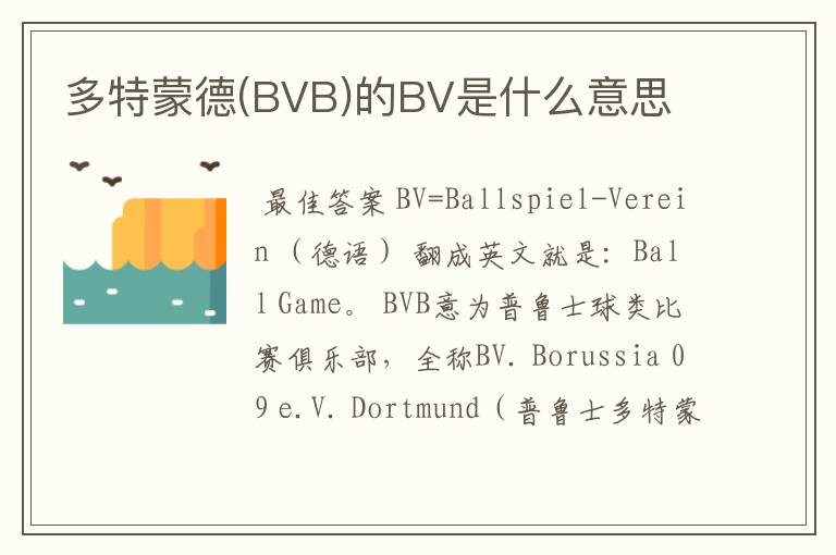 多特蒙德(BVB)的BV是什么意思