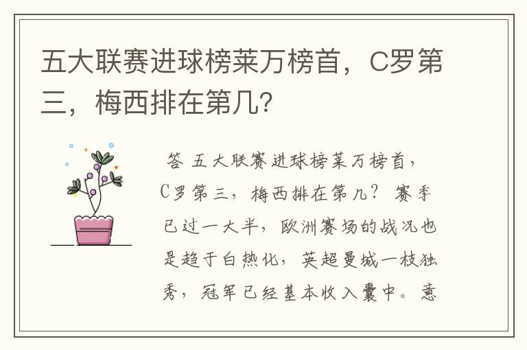 五大联赛进球榜莱万榜首，C罗第三，梅西排在第几？