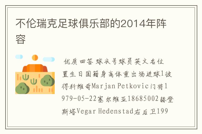 不伦瑞克足球俱乐部的2014年阵容