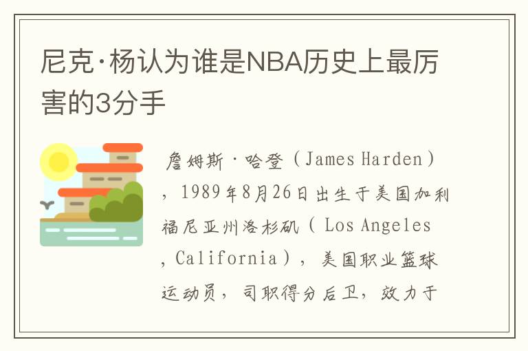 尼克·杨认为谁是NBA历史上最厉害的3分手