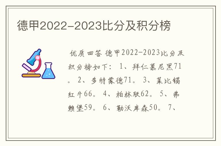 德甲2022-2023比分及积分榜