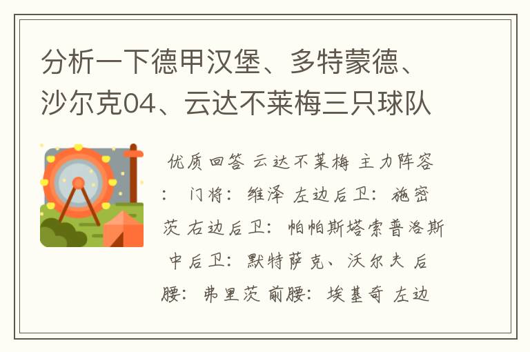 分析一下德甲汉堡、多特蒙德、沙尔克04、云达不莱梅三只球队的人员打法和阵型