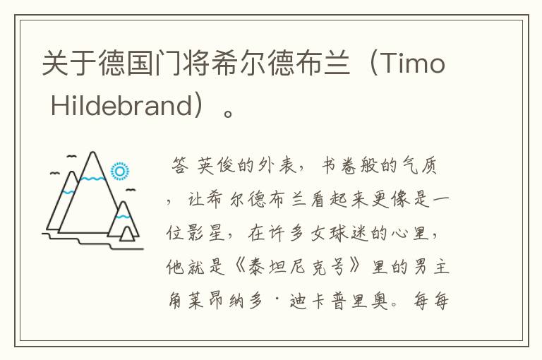 关于德国门将希尔德布兰（Timo Hildebrand）。