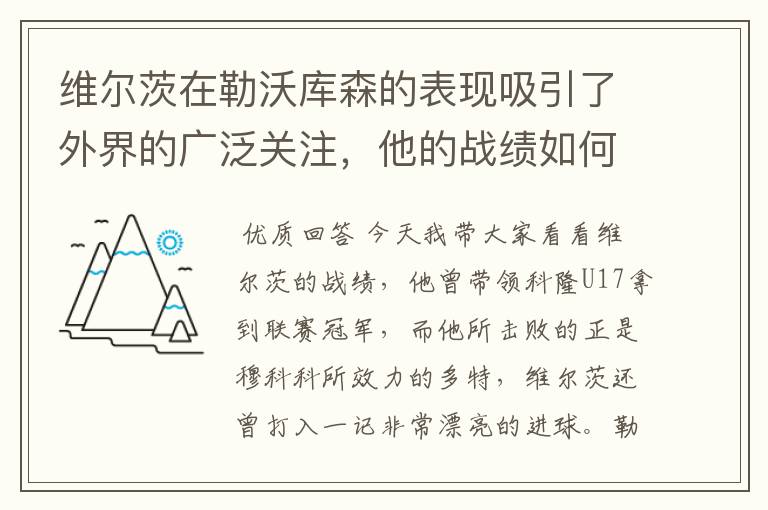 维尔茨在勒沃库森的表现吸引了外界的广泛关注，他的战绩如何？