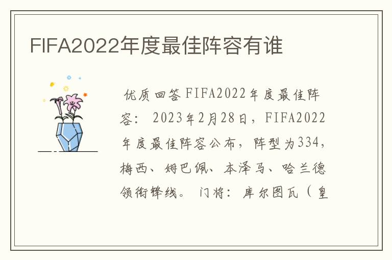 FIFA2022年度最佳阵容有谁