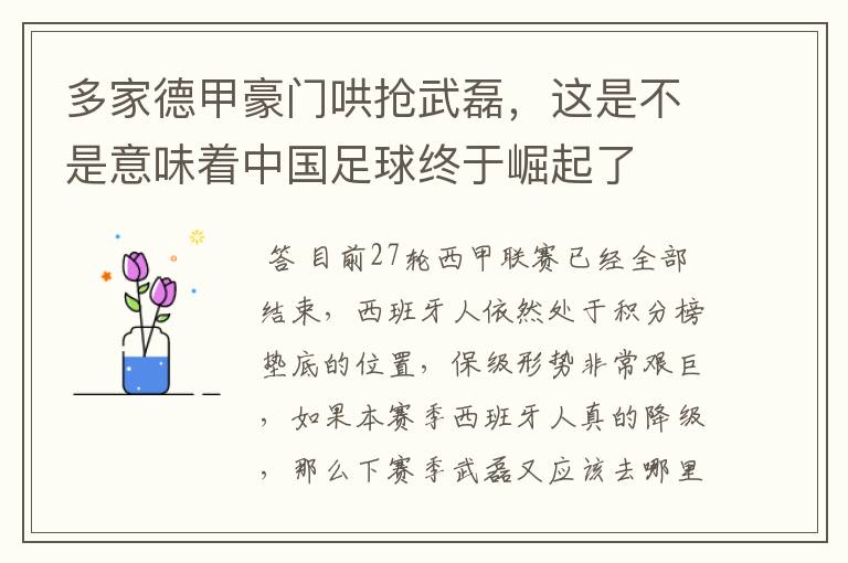 多家德甲豪门哄抢武磊，这是不是意味着中国足球终于崛起了