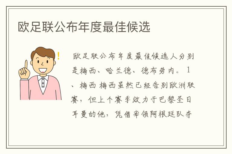 欧足联公布年度最佳候选