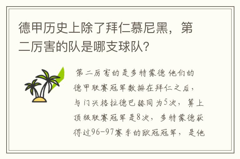 德甲历史上除了拜仁慕尼黑，第二厉害的队是哪支球队？