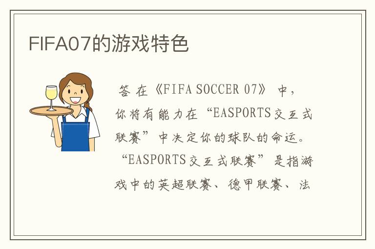 FIFA07的游戏特色