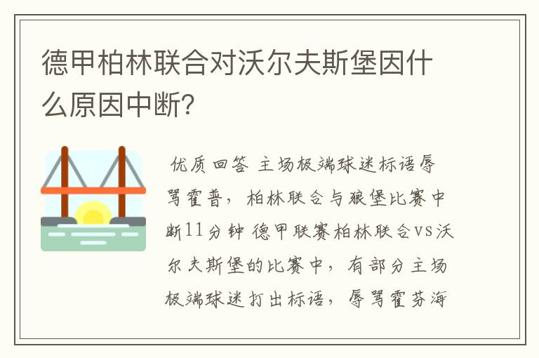 德甲柏林联合对沃尔夫斯堡因什么原因中断？