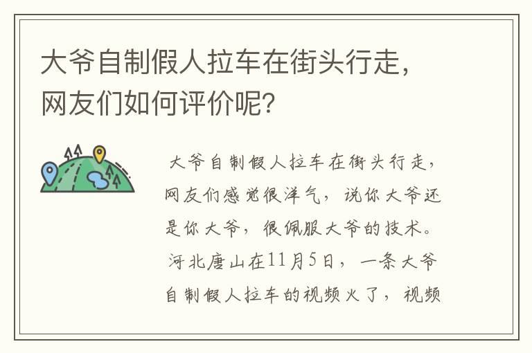 大爷自制假人拉车在街头行走，网友们如何评价呢？