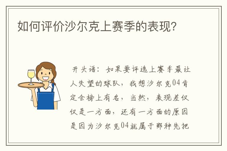 如何评价沙尔克上赛季的表现？