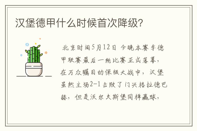 汉堡德甲什么时候首次降级？