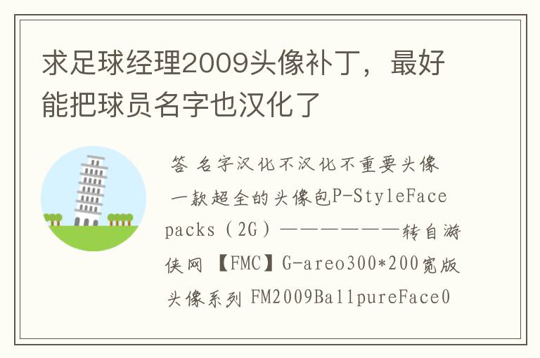 求足球经理2009头像补丁，最好能把球员名字也汉化了