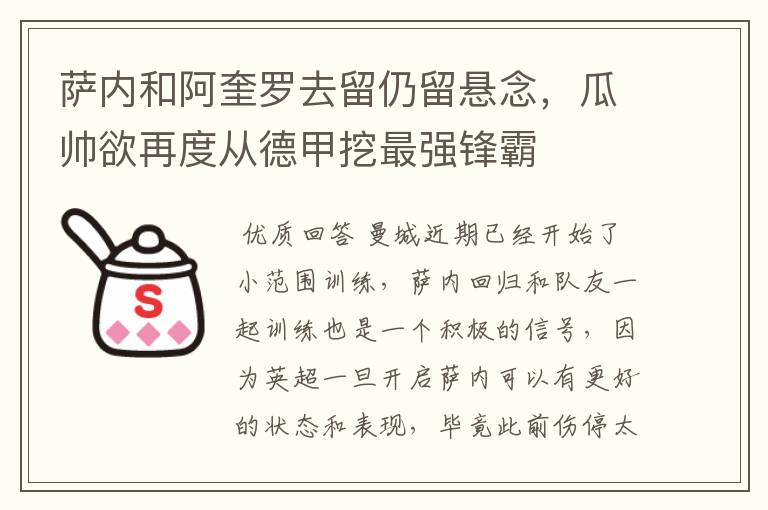 萨内和阿奎罗去留仍留悬念，瓜帅欲再度从德甲挖最强锋霸