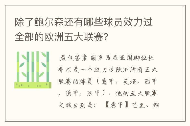 除了鲍尔森还有哪些球员效力过全部的欧洲五大联赛？