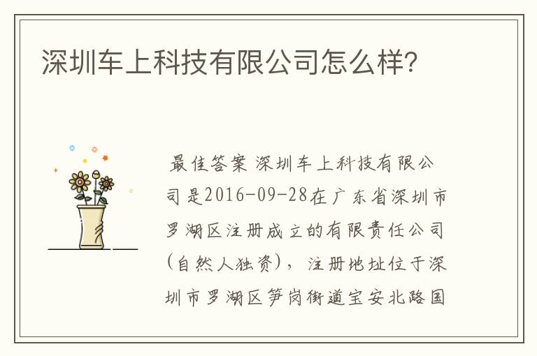 深圳车上科技有限公司怎么样？