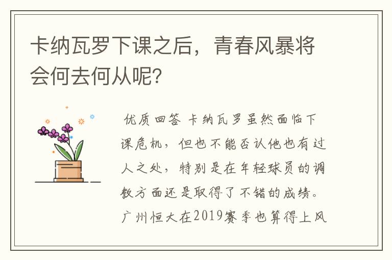 卡纳瓦罗下课之后，青春风暴将会何去何从呢？