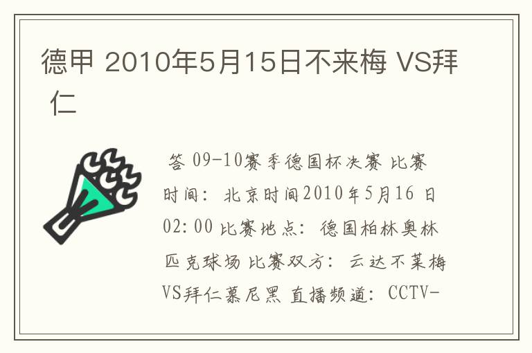 德甲 2010年5月15日不来梅 VS拜 仁