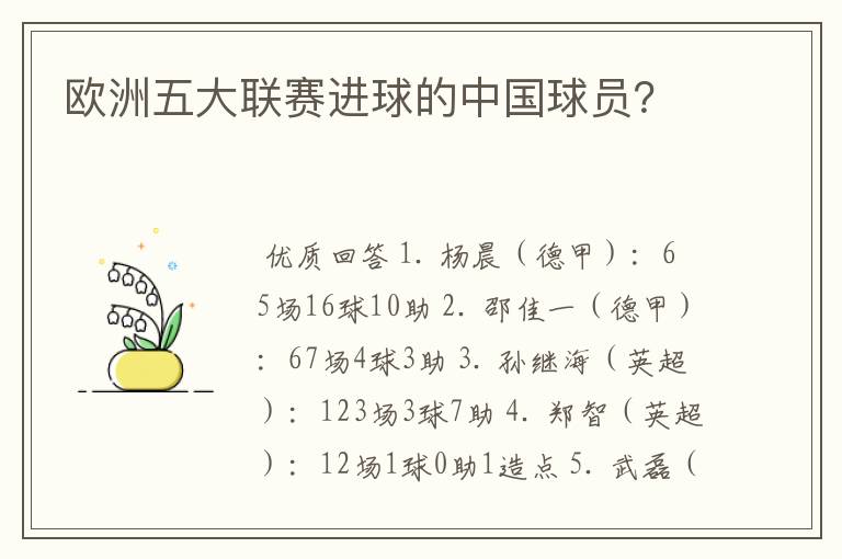 欧洲五大联赛进球的中国球员？