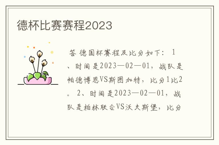 德杯比赛赛程2023