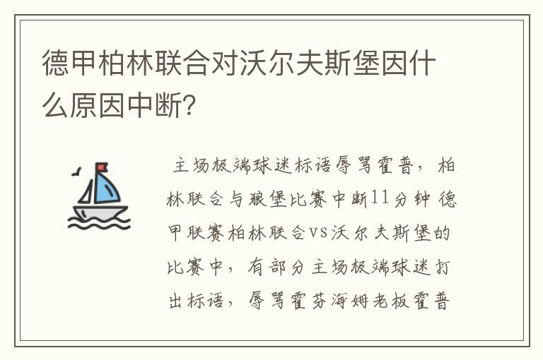 德甲柏林联合对沃尔夫斯堡因什么原因中断？