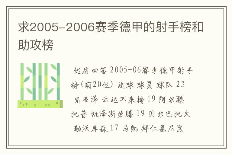 求2005-2006赛季德甲的射手榜和助攻榜