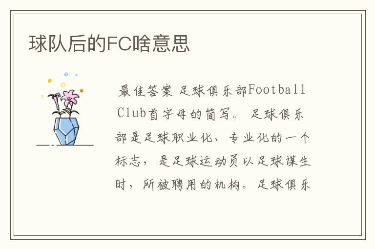 球队后的FC啥意思