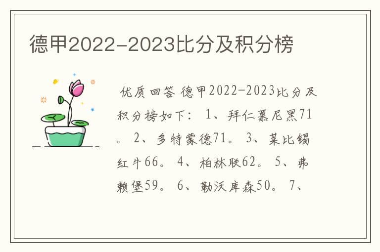 德甲2022-2023比分及积分榜