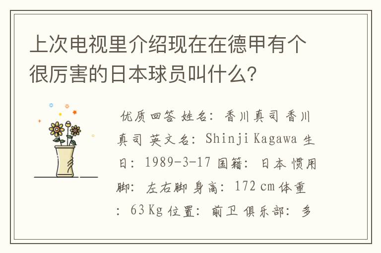 上次电视里介绍现在在德甲有个很厉害的日本球员叫什么？