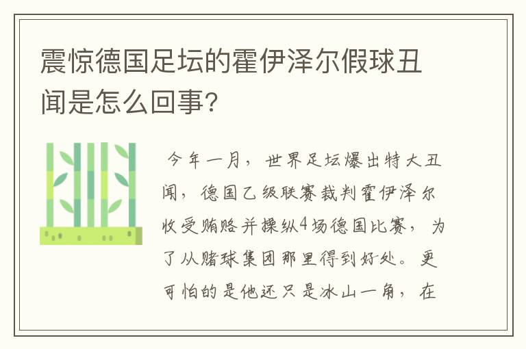 震惊德国足坛的霍伊泽尔假球丑闻是怎么回事?