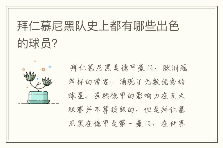 拜仁慕尼黑队史上都有哪些出色的球员？