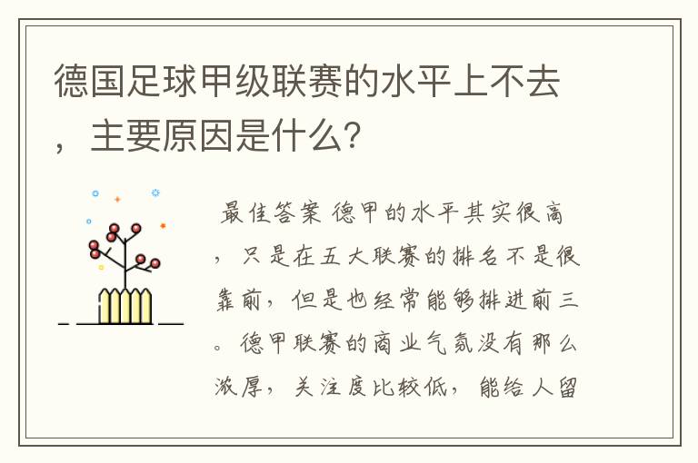 德国足球甲级联赛的水平上不去，主要原因是什么？