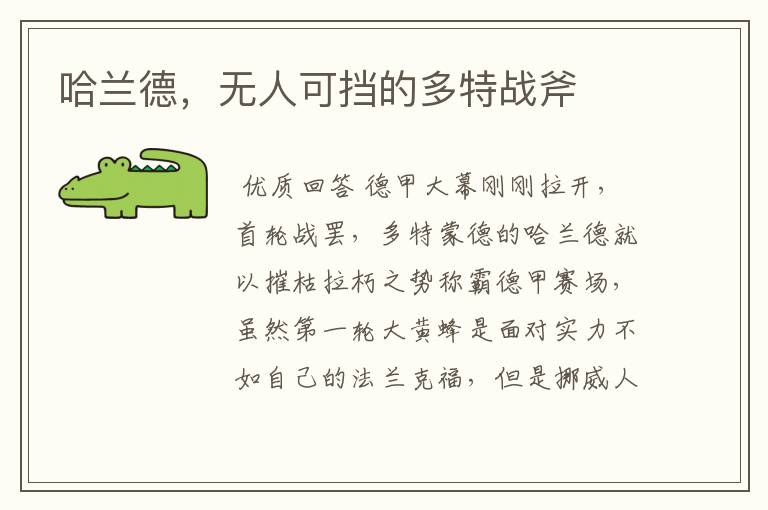 哈兰德，无人可挡的多特战斧