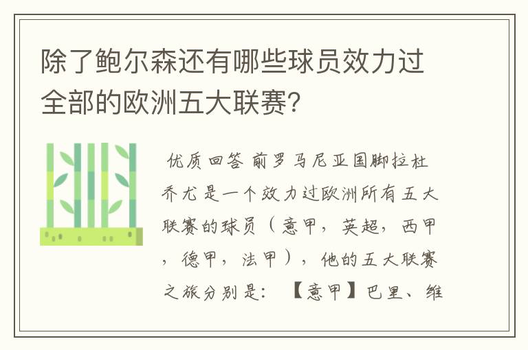 除了鲍尔森还有哪些球员效力过全部的欧洲五大联赛？