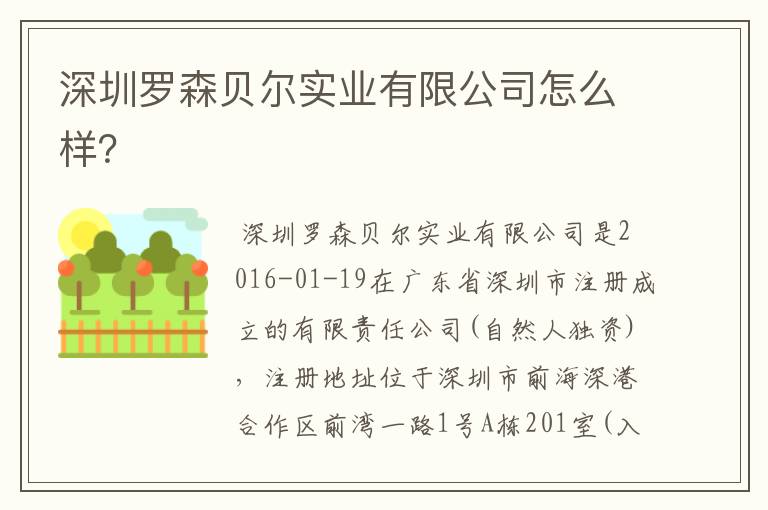 深圳罗森贝尔实业有限公司怎么样？