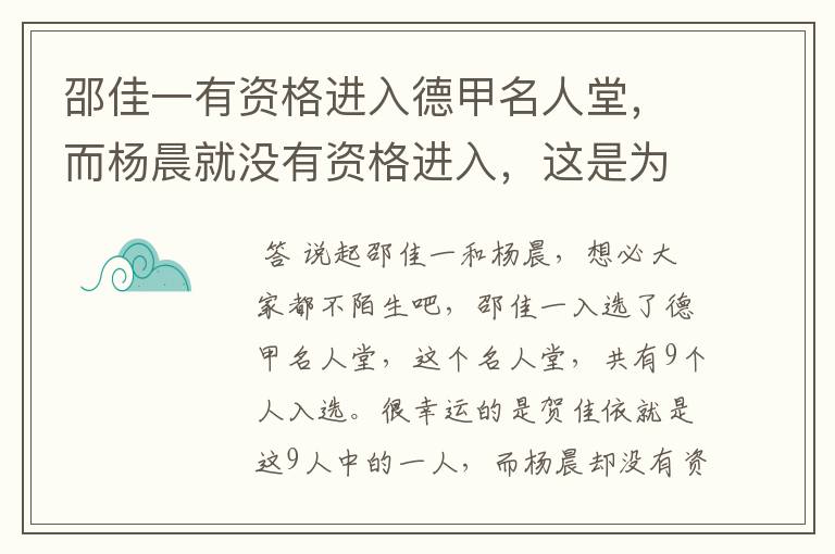 邵佳一有资格进入德甲名人堂，而杨晨就没有资格进入，这是为何？