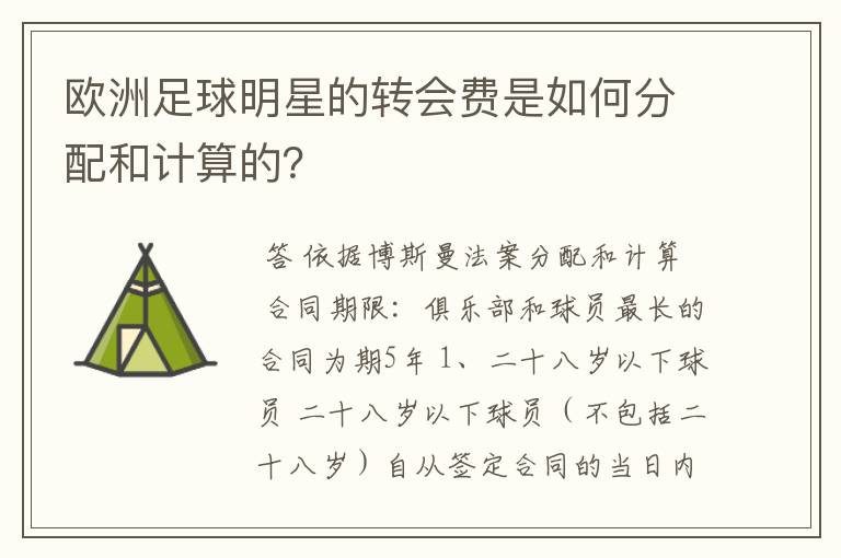 欧洲足球明星的转会费是如何分配和计算的？