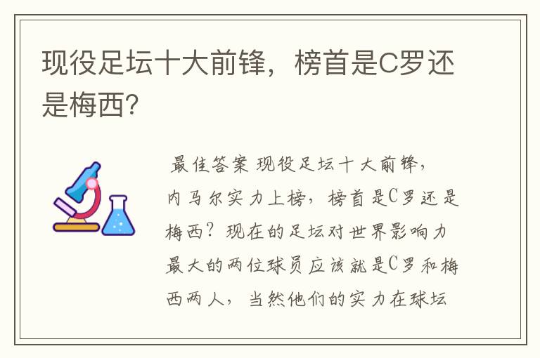 现役足坛十大前锋，榜首是C罗还是梅西？