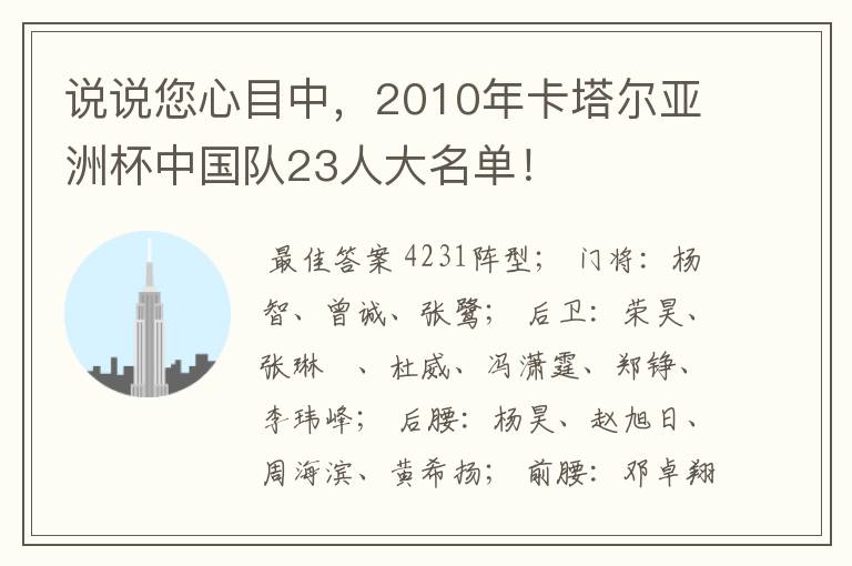 说说您心目中，2010年卡塔尔亚洲杯中国队23人大名单！