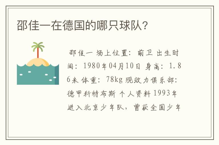 邵佳一在德国的哪只球队?