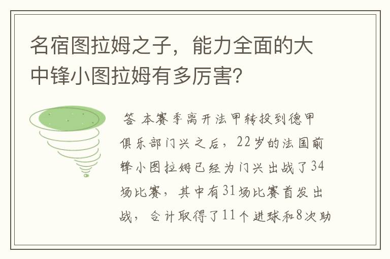 名宿图拉姆之子，能力全面的大中锋小图拉姆有多厉害？