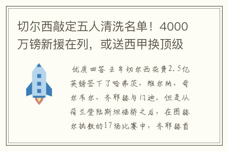 切尔西敲定五人清洗名单！4000万镑新援在列，或送西甲换顶级铁闸