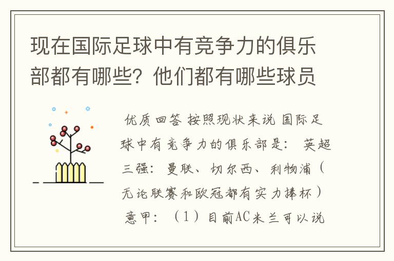 现在国际足球中有竞争力的俱乐部都有哪些？他们都有哪些球员？现在做好的前锋，中场，后卫和守门员是谁？