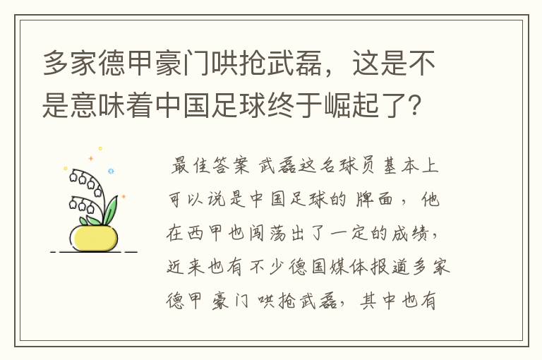 多家德甲豪门哄抢武磊，这是不是意味着中国足球终于崛起了？