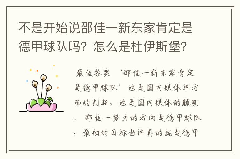 不是开始说邵佳一新东家肯定是德甲球队吗？怎么是杜伊斯堡？是德乙？邵佳一怎么不去德甲了？