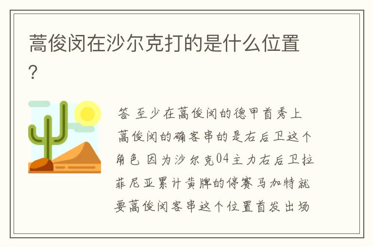 蒿俊闵在沙尔克打的是什么位置？