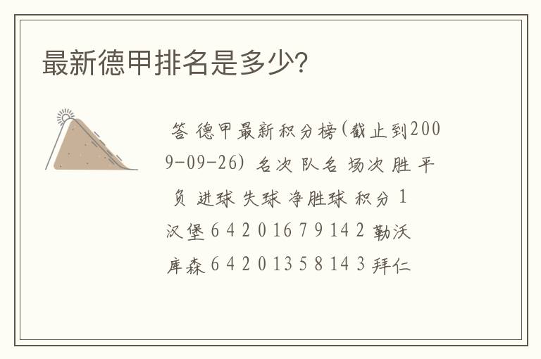 最新德甲排名是多少？