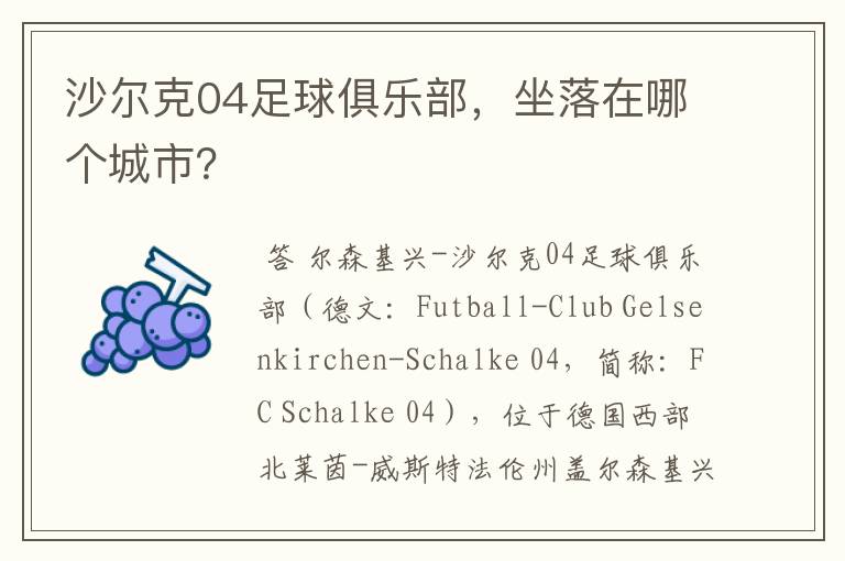 沙尔克04足球俱乐部，坐落在哪个城市？